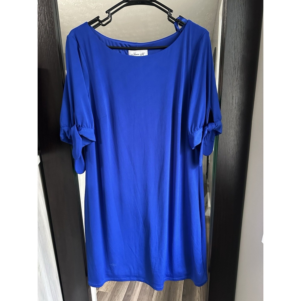 Jessica H Royal Blue Shift Dress With Tie Sleeves Size 16 - Picture 1 of 5